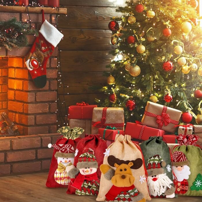 Whaline Drawstring Christmas Doll Bags, 3D Xmas Gift Bags, Christmas Wrapping Bags, Xmas Goodie Bags, Snowman Red Treat Pouch Bags, Sack Stockings, Party Favor Bags, 8 x 11in, 8 x 12in (5 Pack) - Image 5