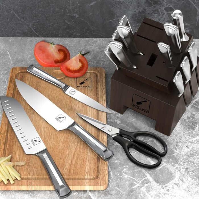 imarku Knife Set, 16 PCS High Carbon Japanese Stainless Steel Knife Sets for Kitchen with Block, Ultra Sharp Kitchen Knife Set with Sharpener Chef Knife Set, Dishwasher Safe, Christmas Gifts - Image 8
