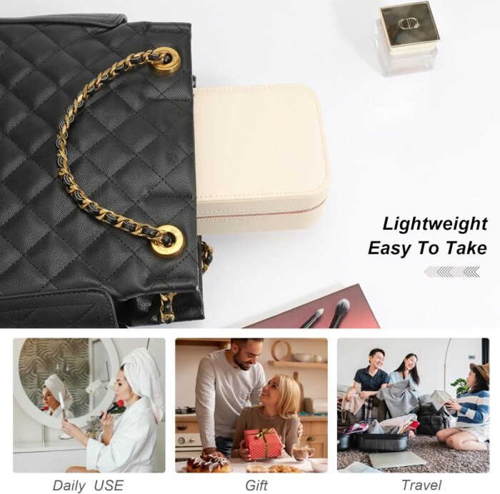 Travel Jewelry Case, Small Jewelry Organizer Box Portable Jewellery Box for Rings Earrings Necklaces Bracelets, Beige C - Image 4