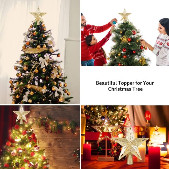 DG-Direct Christmas Tree Topper Lighted Star [Gold],3D Hollow Sparkling Star Christmas Tree Topper with Rotating Magic Cool White Snowflake Projector for Christmas Tree Ornament (Gold) - Image 4