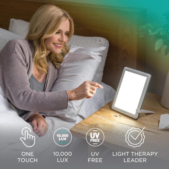 Verilux HappyLight Lucent - One-Touch Light Therapy Lamp with 10,000 Lux, UV-Free, LED Bright White Light & Detachable Stand for Boosting Mood & Improving Sleep - Image 3