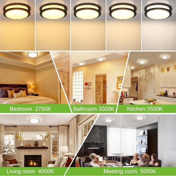 hykolity 10 inch Flush Mount LED Ceiling Light Fixture, 17W 1100lm, 2700K/3000K/3500K/4000K/5000K Adjustable Ceiling Lights, Oil Rubbed Bronze Saturn Dimmable Lighting for Hallway Bathroom or Kitchen - Image 6