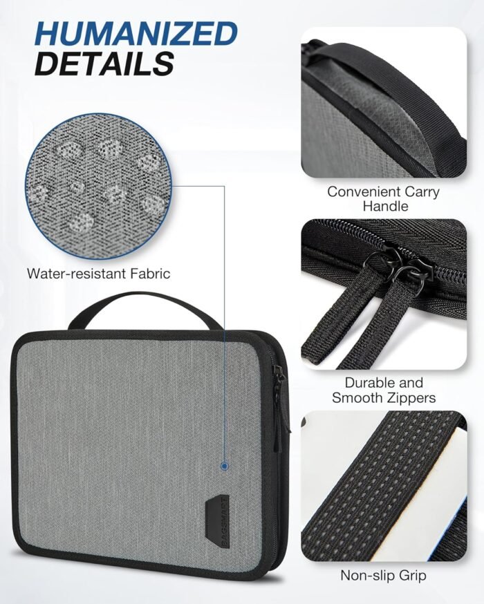 BAGSMART Electronics Organizer,Travel Cable Organizer Storage Bag,Water Resistant Peak Design Tech Pouch for Men 12.9'' Tablet, Electronic Accessories Case for Charging Cable,Power Bank,Earphone, Grey - Image 4