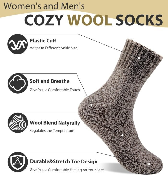 YSense 5 Pairs Womens Wool Socks Thick Knit Warm Winter Socks Cozy Comfy Socks Gifts for Women - Image 2