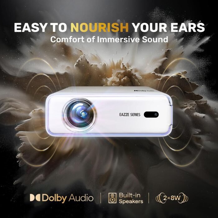 EAZZE D1 Smart Projector with WiFi and Bluetooth, Netflix-Officially-Licensed, Auto Focus & Keystone, DoIby Audio, Zoom, Native 1080P Movie, Portable Outdoor Mini Projector, White - Image 4