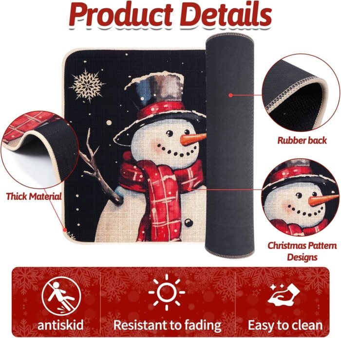 Christmas Kitchen Mats Set of 2, Snowman Winter Christmas Kitchen Decor Christmas Runner Rug and Mat Set, Low-Profile Kitchen Rugs for Floor(17x29 and 17x47 Inch) - Image 5