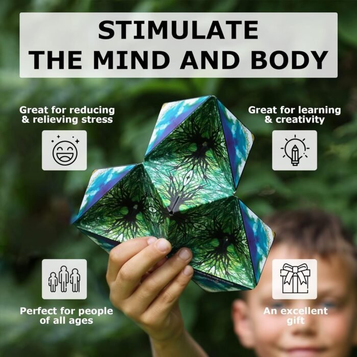 SHASHIBO Shape Shifting Box - Award-Winning, Patented Fidget Cube w/ 36 Rare Earth Magnets - Transforms Into Over 70 Shapes, Download Fun in Motion Toys Mobile App (Artist Series - Mystic Ocean) - Image 3