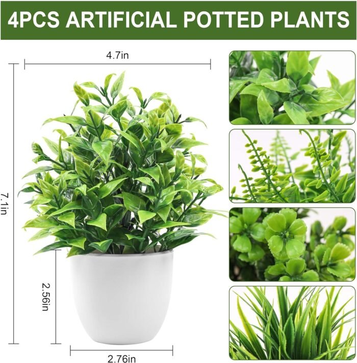 Der Rose 4 Pack Fake Plants Small Artificial Faux Potted Plants for Living Room Home Office Farmhouse Bathroom Kitchen Decor Indoor - Image 2