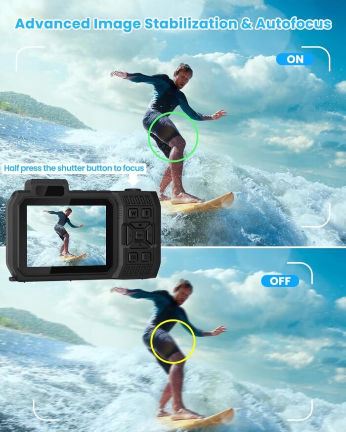 4K 33FT Digital Camera 48MP Underwater Camera Waterproof Camera Rugged Dustproof Shockproof,with 64GB Card Autofocus Selfie Dual-Screen Camera Snorkeling Zoom Point and Shoot Camera Type-C-Orange - Image 6