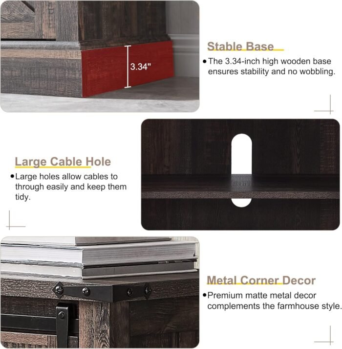 OKD Farmhouse TV Stand for 75 Inch TV with Sliding Barn Door, Rustic Wood Entertainment Center Large Media Console Cabinet Long Television Stands for 70 Inch TVs, Dark Rustic Oak - Image 3
