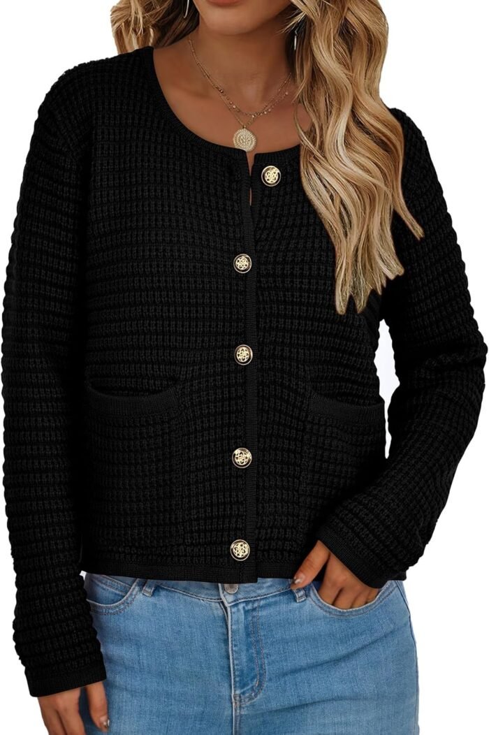 PRETTYGARDEN Women's Knit Cardigan Sweaters Fall Fashion Long Sleeve Open Front Button Down Trendy Casual Sweater Jacket - Image 3