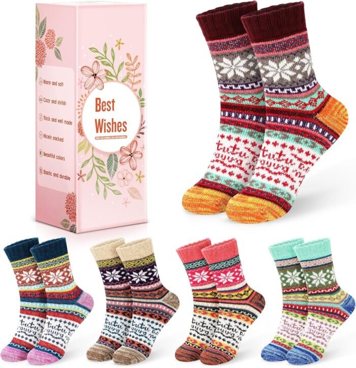 Wool Socks for Women, 5 Pairs Winter Socks for Women, Warm Socks for Women, Thermal Socks for Women Gifts Socks Women