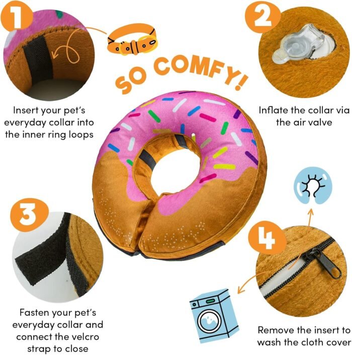 BENCMATE Protective Inflatable Collar for Dogs and Cats - Soft Pet Recovery Collar Does Not Block Vision E-Collar (XLarge, Donut-Strawberry) - Image 3