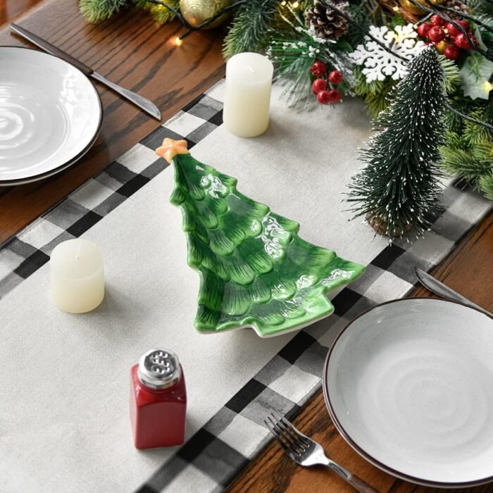 Artoid Mode Waterclor Buffalo Plaid Christmas Trees Merry Xmas Table Runner, Seasonal Winter Holiday Kitchen Dining Table Decoration for Indoor Outdoor Home Party Decor 13 x 72 Inch - Image 7