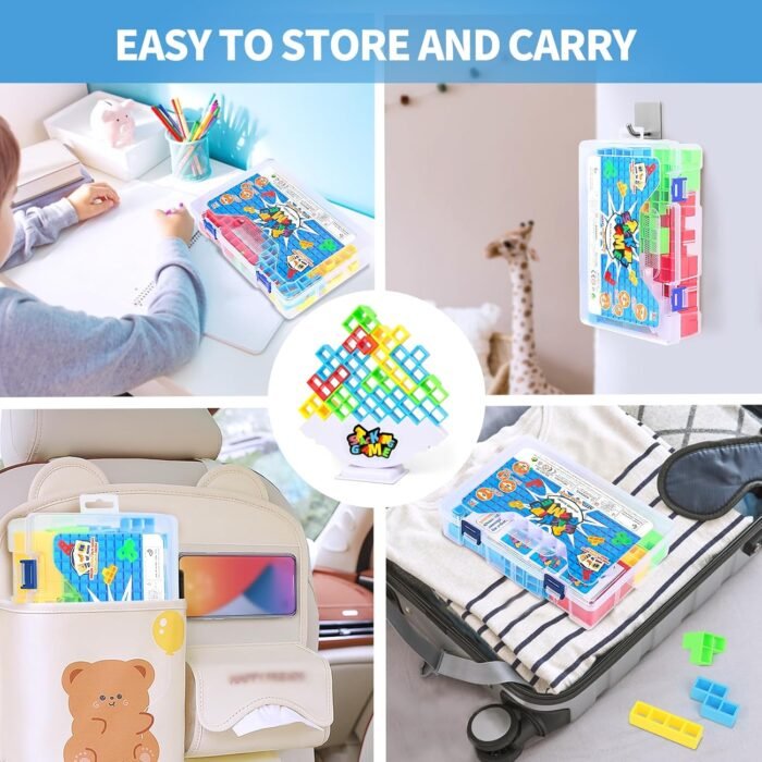48PCS Stack Attack Game for Adult & Kids, Tetra Board Tower Games for Family Travel Party, 2 Players Balance Stacking Toy, Team Toys Building Block - Image 6