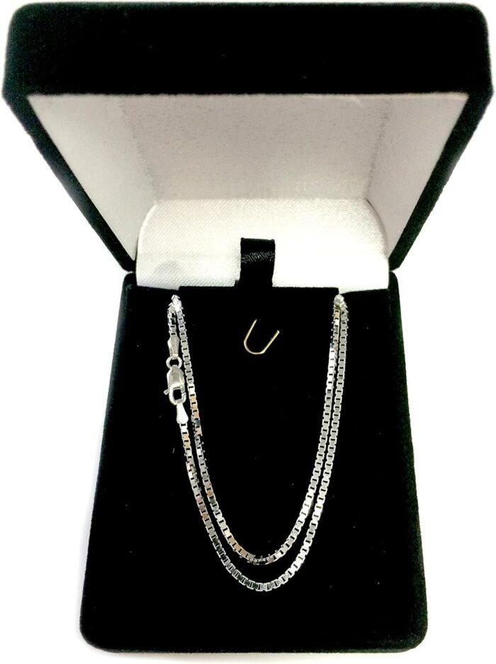 Jewelry Affairs 14k White Solid Gold Mirror Box Chain Necklace, 1.4mm - Image 4