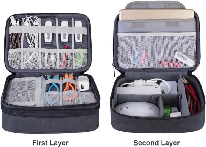 BUBM Electronic Organizer, Double Layer Travel Gadget Storage Bag for Cables, Cord, USB Flash Drive, Power Bank and More-a Sleeve Pouch for 7.9" iPad Mini(Medium,Black) - Image 8