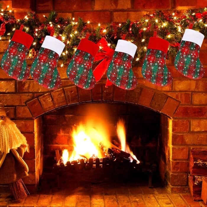 DIYASY Mini Christmas Stockings, 12 Pack Small Buffalo Plaid Stocking Snowflake Red Green Stockings Bulk for Christmas Tree Ornament Decorations Gift Holder（8Inches） - Image 5