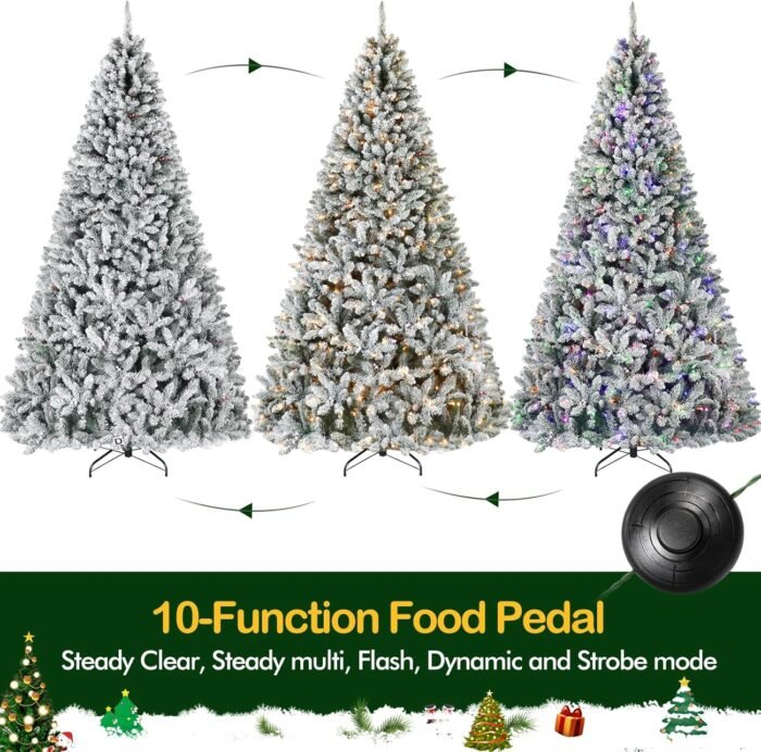Hykolity 7.5 ft Prelit Snow Flocked Christmas Tree, Artificial Christmas Tree with Pine Cones and Berries, 450 Color Changing LED Lights, 1446 Branch Tips, Metal Stand and Hinged Branches, 10 Colors - Image 5