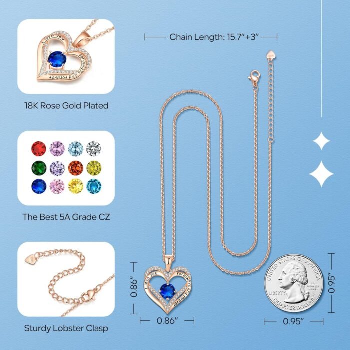xiupen 18k Rose Gold Necklaces for Women Gold Birthstone Necklace for Wife Birthday Gifts Ideas for Wife Best Love Gifts on Christmas Valentines Birthday Mothers Day(Sapphire-September) - Image 4
