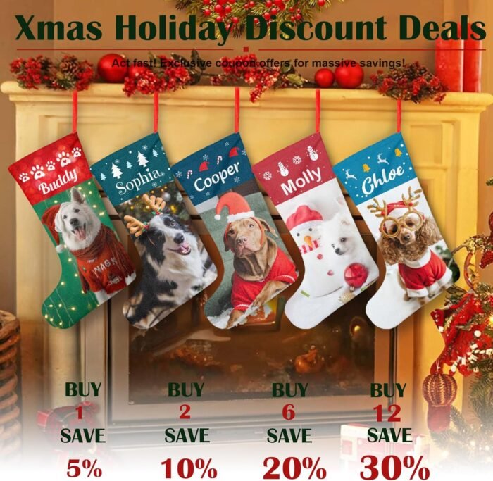 Easycosy Dog Christmas Stockings for 18.1" Personalized Pet Photo Name Custom Xmas Gifts Holiday Party Family Decoration - Image 3