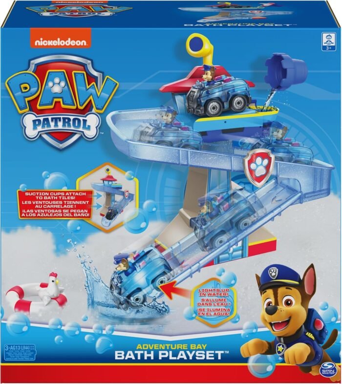 Paw Patrol, Adventure Bay Bath Playset with Light-up Chase Vehicle, Bath Toy for Kids Aged 3 and up - Image 2