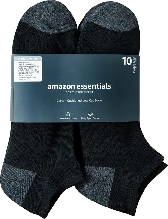 Amazon Essentials Men's Performance Cotton Cushioned Breathable Athletic No-Show Sports Socks, 10 Pairs - Image 3