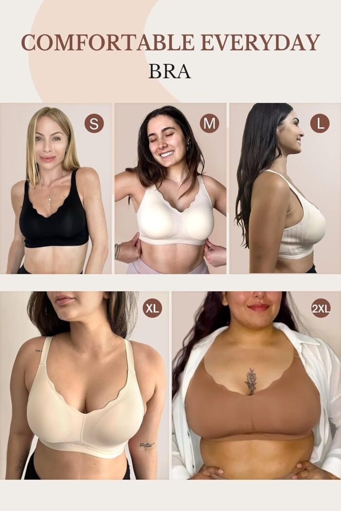 Vertvie Women's Seamless Bras No Underwire Scalloped Push Up Bras Soft Wireless Comfort Bralettes Full Coverage Everyday Bra - Image 5