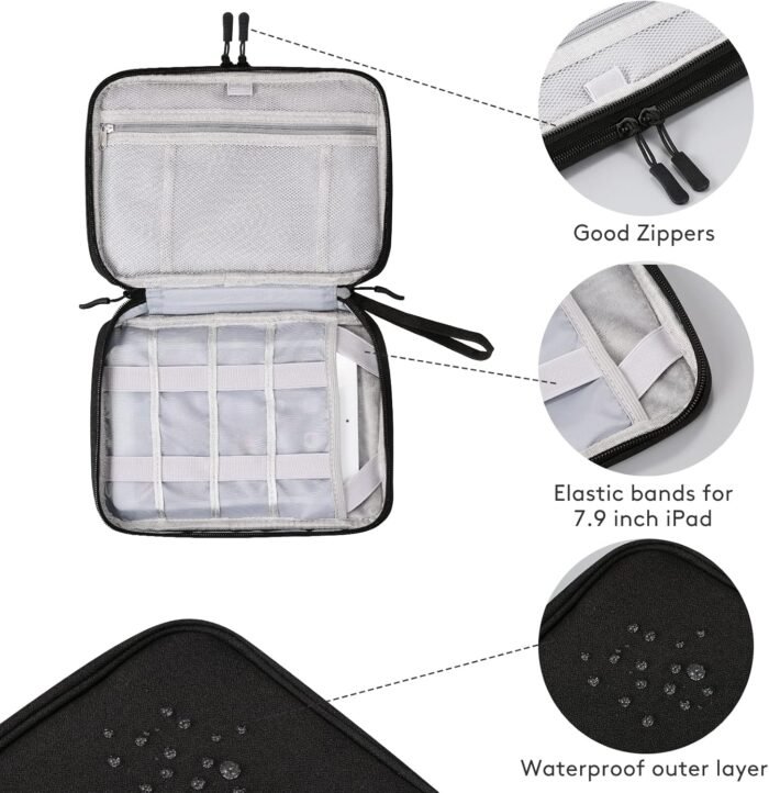 DDgro Travel Electronics Organizer Pouch Bag for Tech Gadgets & Airplane Accessories, for Cables/Cords & Chargers/iPad Mini (Large, Black) - Image 6