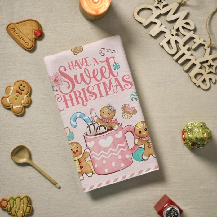 Pink Gingerbread Christmas Kitchen Towels Gingerbread Mouse Christmas Dish Towels Candy Cane Gingerbread Man New Year Xmas Kitchen Decor Christmas Decorations for Home Party - Image 2