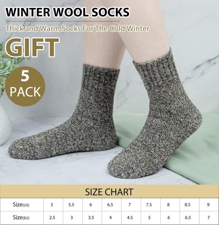 YSense 5 Pairs Womens Wool Socks Thick Knit Warm Winter Socks Cozy Comfy Socks Gifts for Women - Image 5