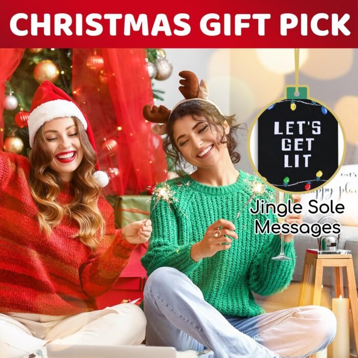 Zmart Christmas Gifts Stocking Socks for Men Women - Secret Santa Socks Xmas Stocking Stuffers for Mom Dad, Light Up Black Socks - Image 4
