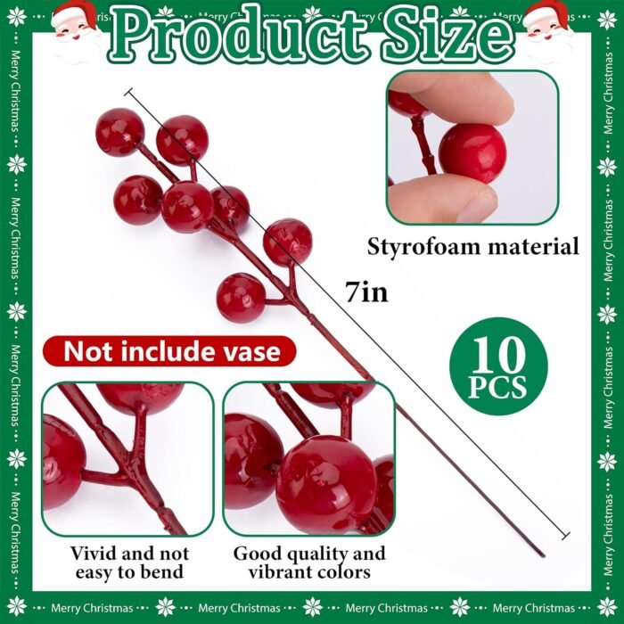 Watayo 45 Pcs Christmas Artificial Pine Branches with Red Berry Stems- 10.5" Faux Evergreen Norfolk Pine Cypress Leaves Stems- Fake Foliage Pine Needles Picks for DIY Craft Garland Home Decor - Image 3