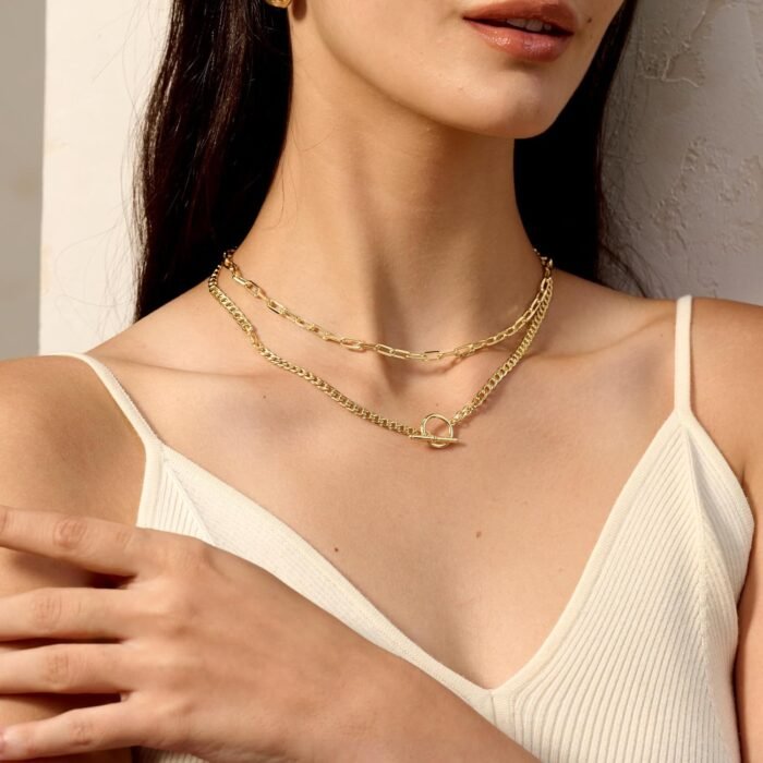 CHESKY Gold Layered Necklaces for Women, 14K Dainty Gold Chain Necklace Women Trendy Cuban Link Paperclip Chain Toggle Clasp Necklace Fashion Chunky Jewelry for Women - Image 8