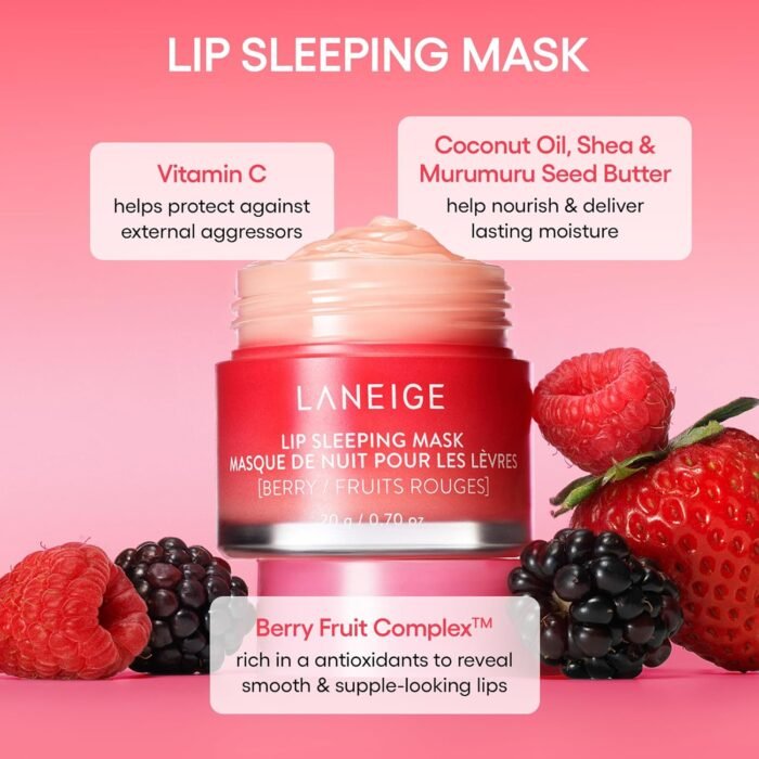 LANEIGE Lip Sleeping Mask: Nourish, Hydrate, Vitamin C, Murumuru & Shea Butter, Antioxidants, Flaky, Dry Lips - Image 3