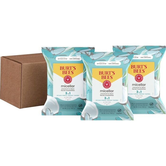 Burt's Bees Stocking Stuffers, Coconut & Lotus Face Wipes, for All Skin Types, Micellar Makeup Remover & Facial Cleansing Towelettes, Skin Care Christmas Gifts, 30 Ct. (3-Pack) - Image 16