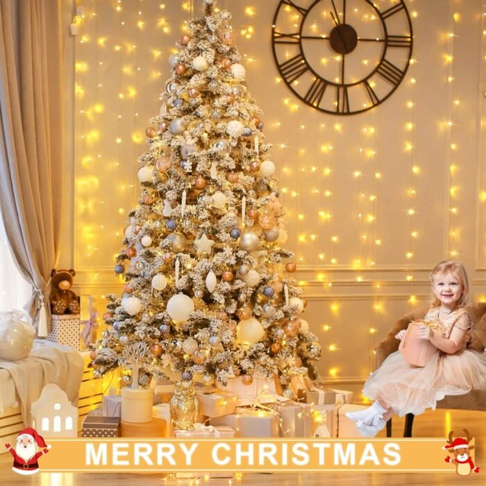 JMEXSUSS 300 LED Remote Control Christmas Curtain Lights, Plug in Fairy Curtain Lights Outdoor, Window Wall Hanging Curtain String Lights for Bedroom Backdrop Wedding Party Indoor Decor, Warm White - Image 2