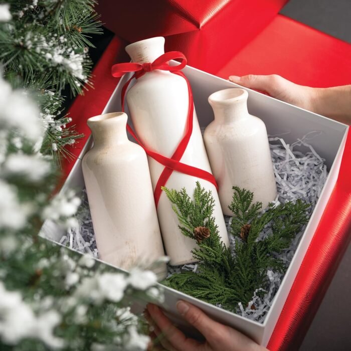 Sullivans White Ceramic Vase Set, Farmhouse Decor, Home Decorative Vase, Vases For Your Kitchen, Bedroom, Office, Living Room, Bathroom, & Shelf Centerpiece Table Decorations (CM2333) - Image 2