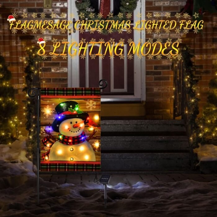 Lighted Christmas Garden Flag for Outside, Led Snowman Garden Flag, Winter Yard Flag 12x18 Double Sided for Outdoor Yard Porch Lawn Decoration - Image 3