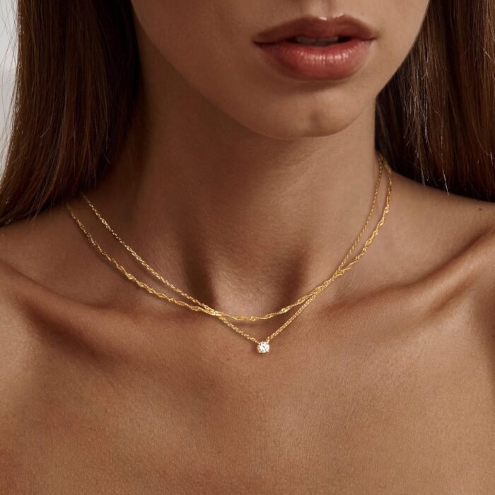 Tewiky Diamond Necklaces for Women, Dainty 14k Gold/Sterling Silver Choker Necklace Simple Gold Plated CZ Jewelry Necklaces for Women Trendy Gifts - Image 2