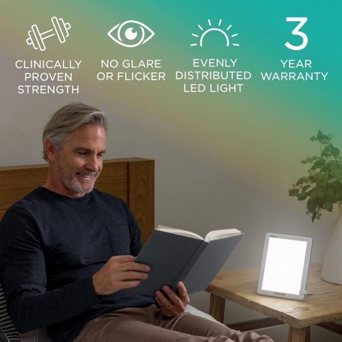 Verilux HappyLight Lucent - One-Touch Light Therapy Lamp with 10,000 Lux, UV-Free, LED Bright White Light & Detachable Stand for Boosting Mood & Improving Sleep - Image 5