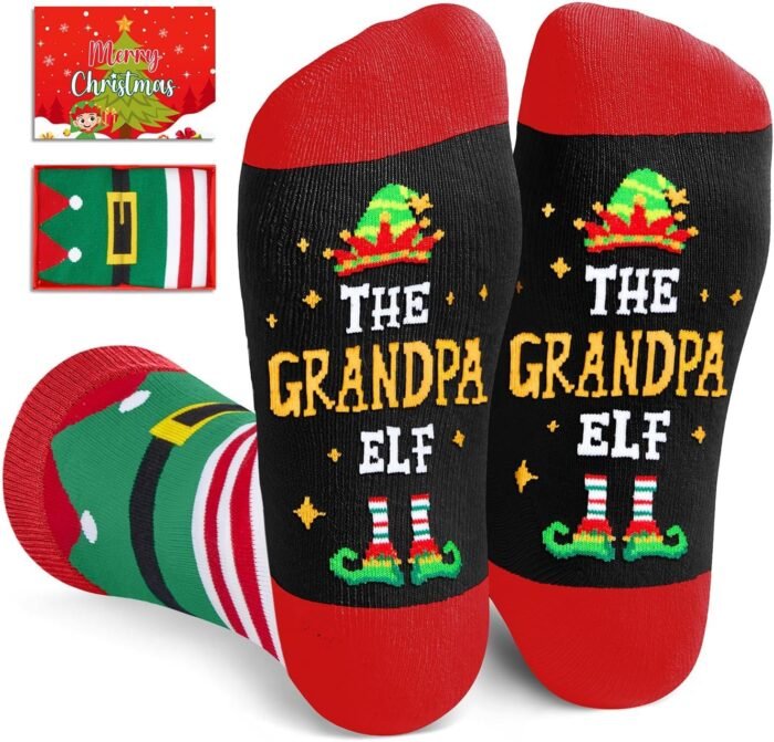 HAPPYPOP Christmas Gifts Stocking Socks for Men - Secret Santa Socks Xmas Stocking Stuffers for Him Red