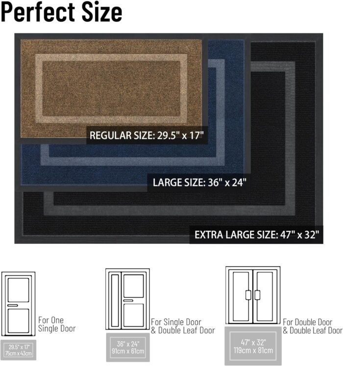 OLANLY Front Door Mat Indoor Outdoor Entrance, Waterproof All-Season, All-Weather Doormat, Sturdy Natural Rubber, Fade Resistant, Low Profile, Easy Clean Patio Porch Entryway Mat, 29.5x17, Black - Image 3