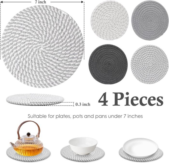 Billbotk 7" Trivets for Hot Dishes, Hot pots and Pans, 4 Heat Resistant Hot Pads, Pot Holders for Kitchen, Hot Plate Mats for Kitchen Countertops, Table, Home Essentials, Farmhouse Decor - Image 2