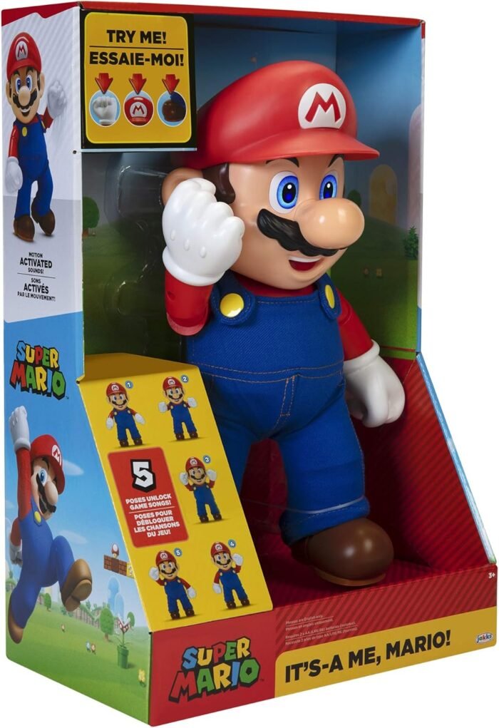 Super Mario It's-A Me, Mario! Collectible Action Figure, Talking Posable Mario Figure, 30+ Phrases and Game Sounds – 12 Inches Tall! - Image 11