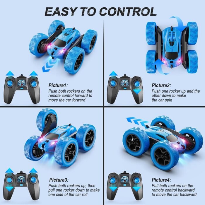 Remote Control Car, RC Cars Toys for Kids Ages 6-12, 4WD Stunt Car with LED Lights & 360° Flips, 2.4GHz, Upgraded USB-C Modular Batteries, 8-10 Year Old Boys 1-Blue - Image 6