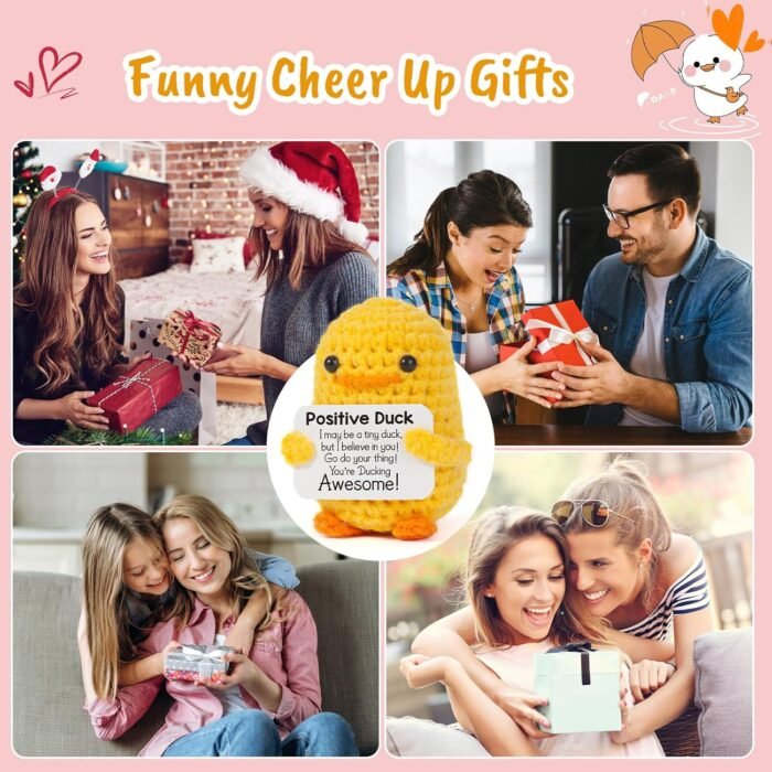 MBL Inspirational Crochet Positive Duck – Handmade Emotional Cheer Support Funny Pickle Potato Gifts for Women Friend Men Coworker Birthday Christmas Stocking Stuffer White Elephant Under 10 Dollars - Image 6