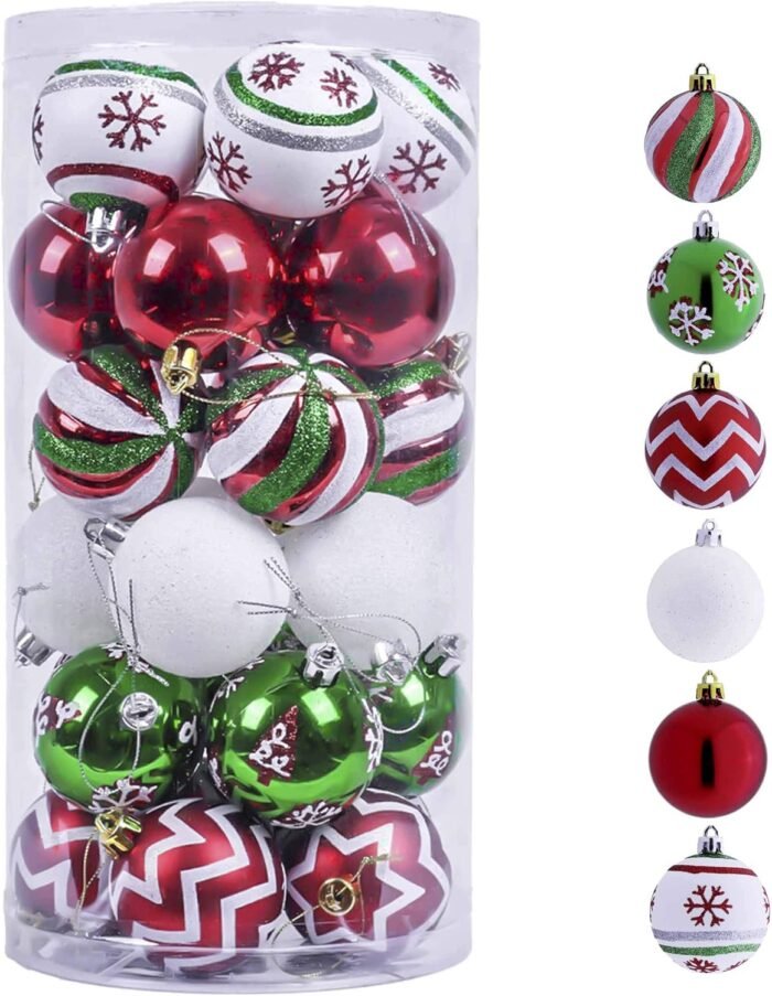 Valery Madelyn Christmas Ornaments Tree Decorations, 30ct Red Green White Shatterproof Christmas Ball Ornaments Set, 2.36 Inch Decorative Hanging Ornament Bulk for Xmas Holiday Party Decor - Image 7