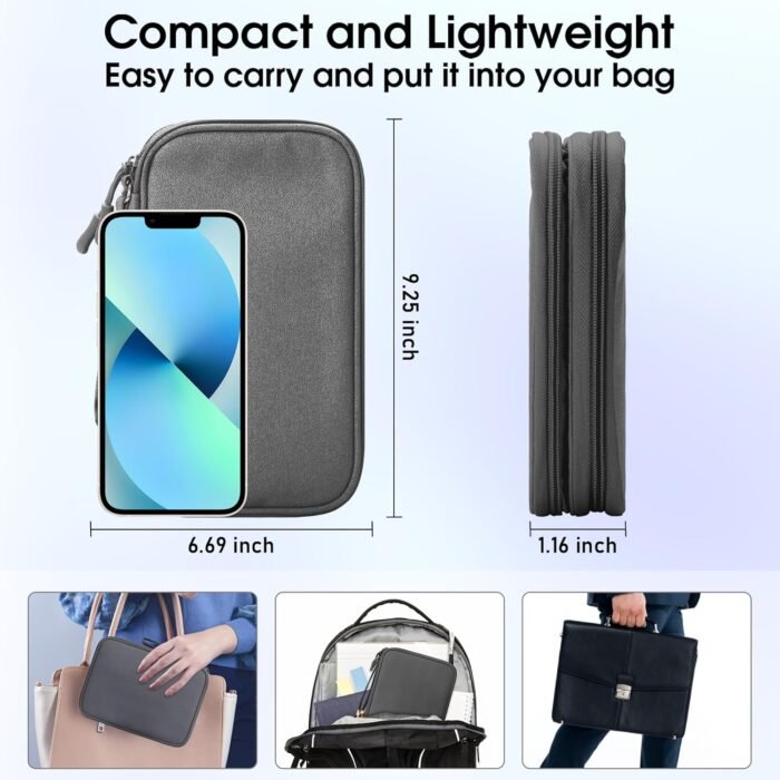Arae Electronic Organizer, Travel Cable Organizer, Double Layers Portable Waterproof Pouch, Electronic Accessories Storage Case for Cable, Cord, Charger, Phone, Earphone (Dark Gray, L) - Image 2