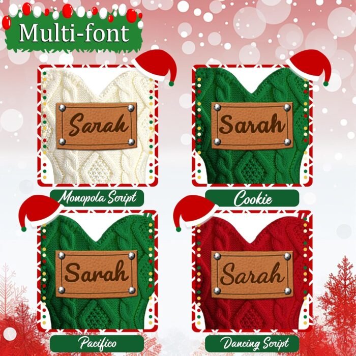 MATONGO Personalized Pet Dog Christmas Stocking, Custom Bone Knit Christmas Stocking Large 16.5 Inch with Laser Engraving Name, Customized Xmas Stocking, Gifts for Family Kids-Set of 3 - Image 4